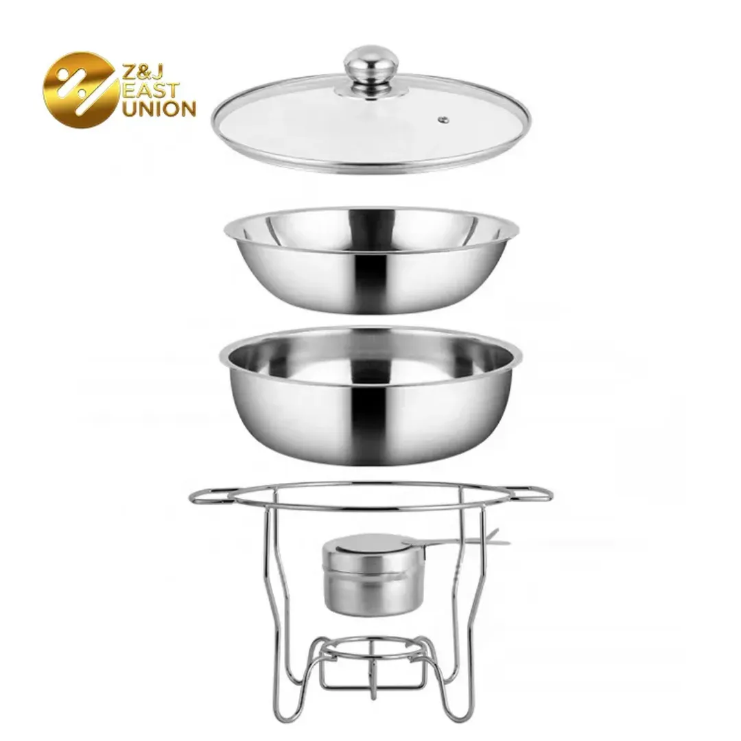 Chauffe-Plat Professionnel Inox de 1 a 8L – Réchaud de Buffet Rond Électrique ou Gaz avec Plateau de Service Suspendu