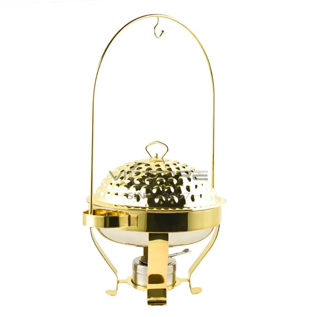 Chauffe-Plat Doré de Luxe de 3.5 a 8L en Acier Inoxydable – Réchaud Buffet Hôtel avec Couvercle Suspendu