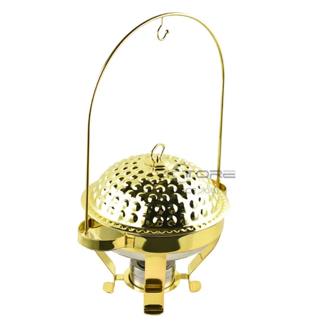 Chauffe-Plat Doré de Luxe de 3.5 a 8L en Acier Inoxydable – Réchaud Buffet Hôtel avec Couvercle Suspendu