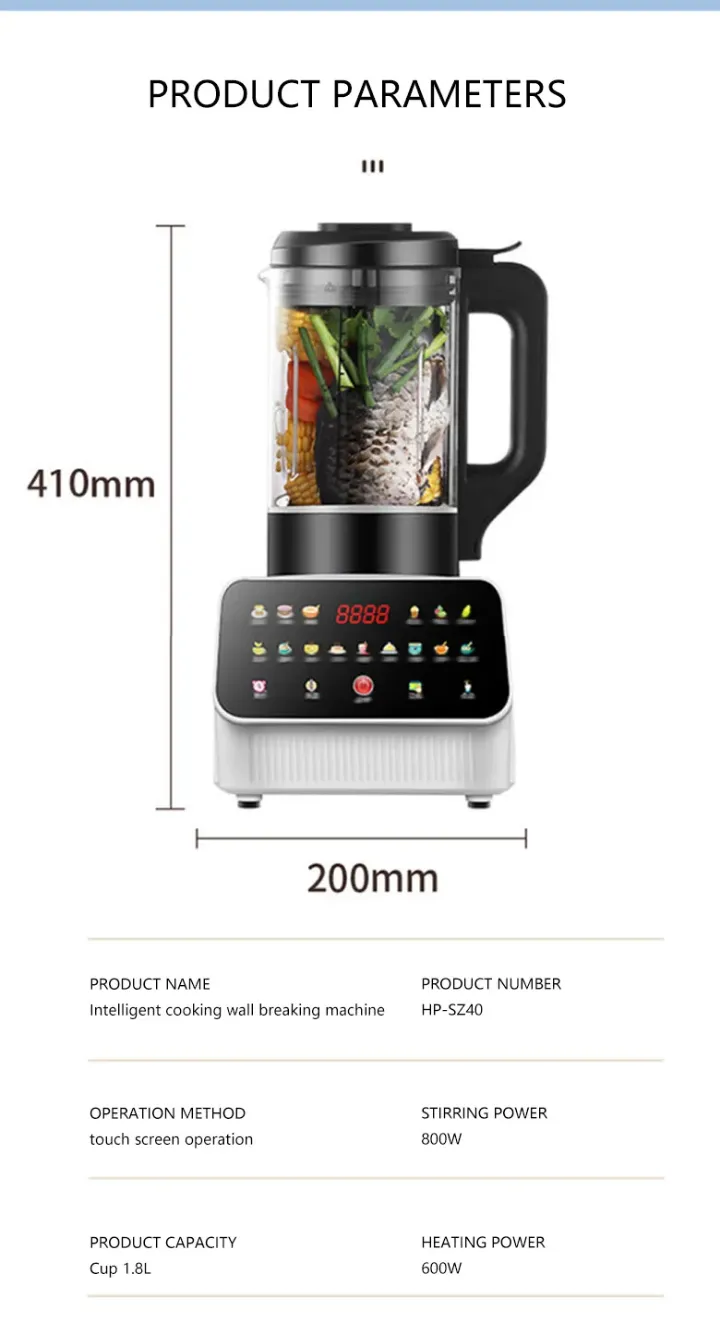 Blender Chauffant Multifonction 1800 ml – Machine à Lait de Soja, Jus, Soupes et Smoothies Automatiques