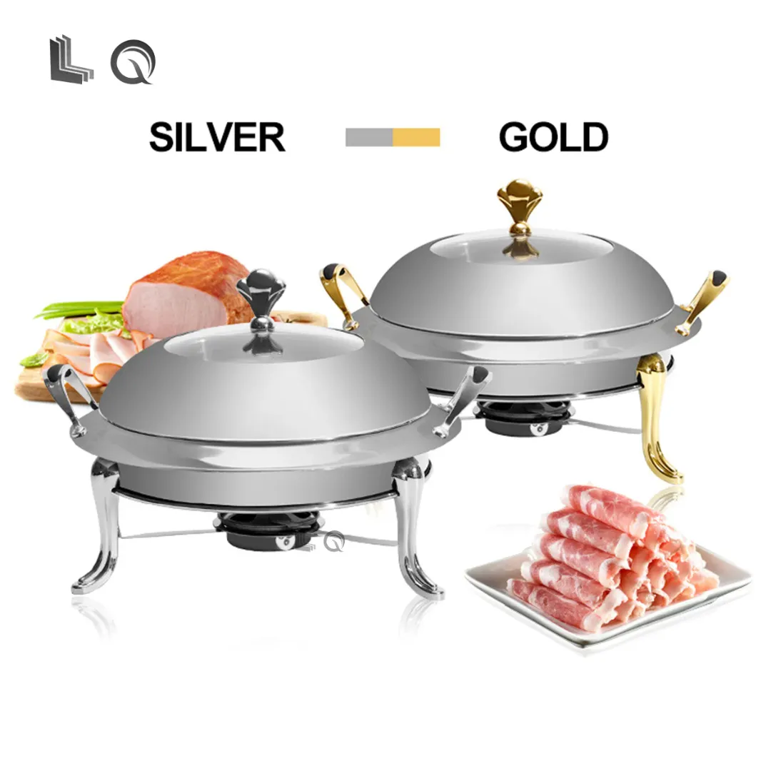 Chafing Dish de Luxe en Acier Inoxydable - Récipient de Chauffe-Buffet avec Couvercle Couronne