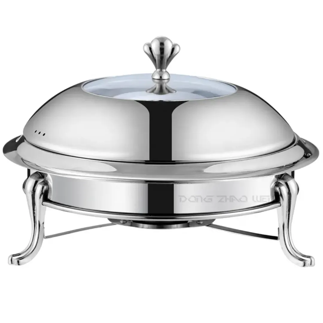Chafing Dish de Luxe en Acier Inoxydable - Récipient de Chauffe-Buffet avec Couvercle Couronne