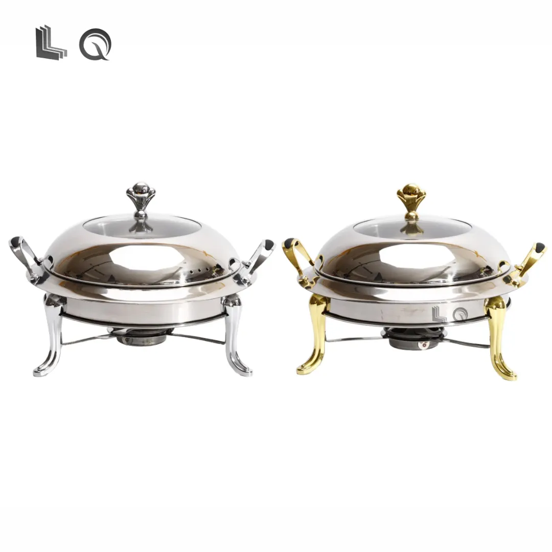 Chafing Dish de Luxe en Acier Inoxydable - Récipient de Chauffe-Buffet avec Couvercle Couronne