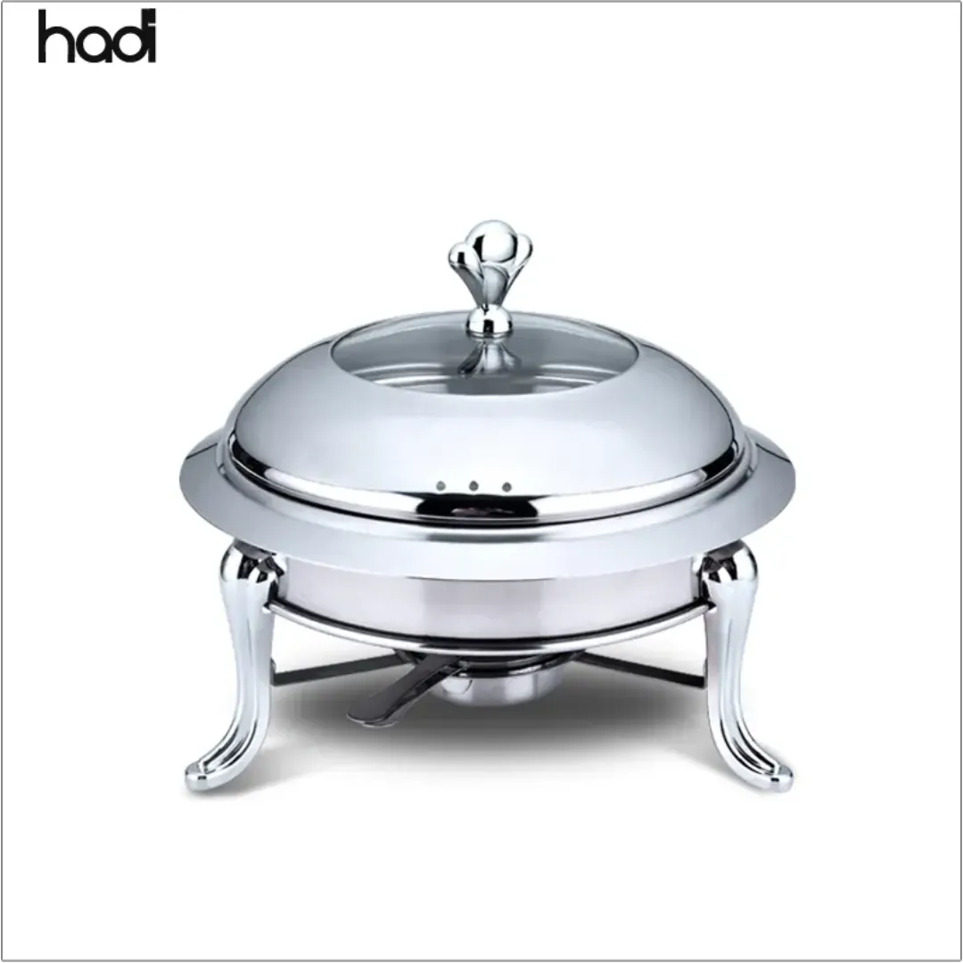 Chafing Dish de Luxe en Acier Inoxydable - Récipient de Chauffe-Buffet avec Couvercle Couronne