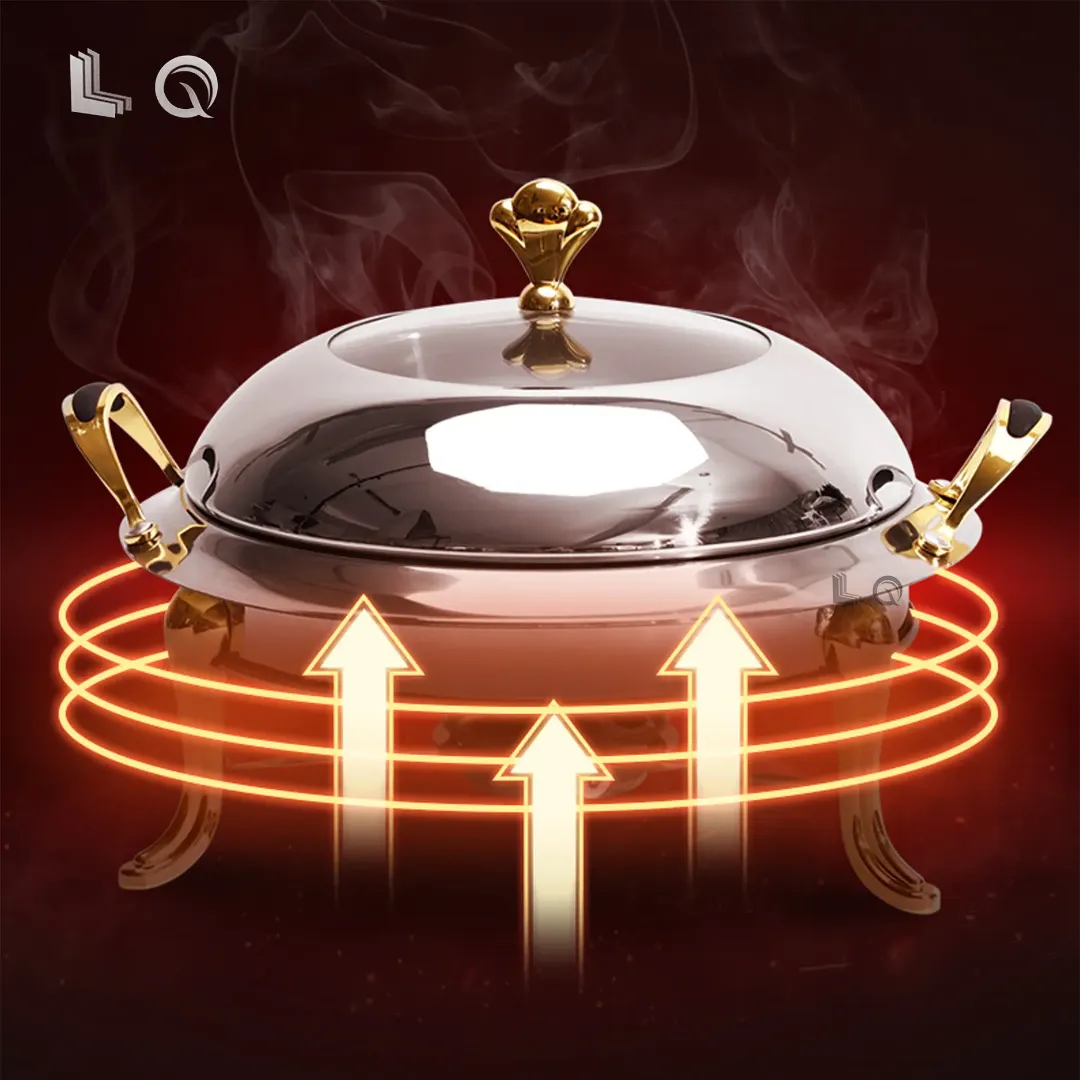Chafing Dish de Luxe en Acier Inoxydable - Récipient de Chauffe-Buffet avec Couvercle Couronne