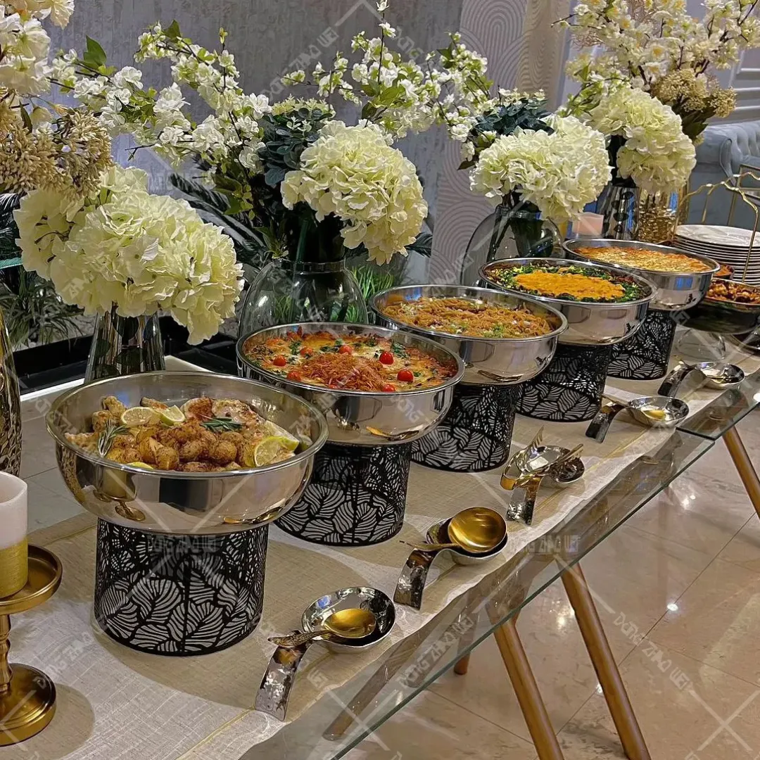 Chafing Dish Décoratif de Luxe 4.5L - Modèle Feuilles Dorées ou Noires, Présentoir Chauffe-Plat pour Traiteur