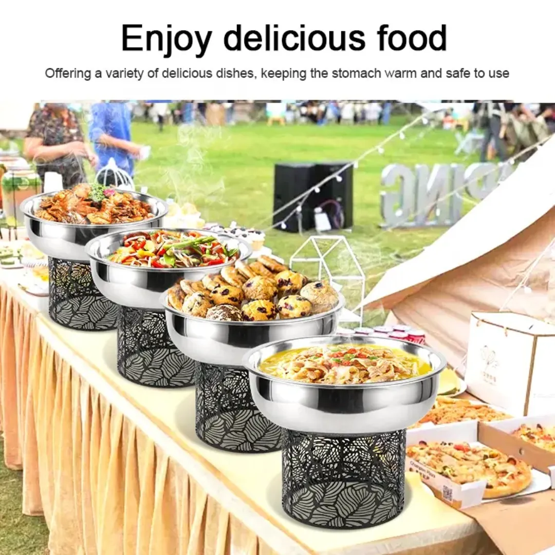 Chafing Dish Décoratif de Luxe 4.5L - Modèle Feuilles Dorées ou Noires, Présentoir Chauffe-Plat pour Traiteur