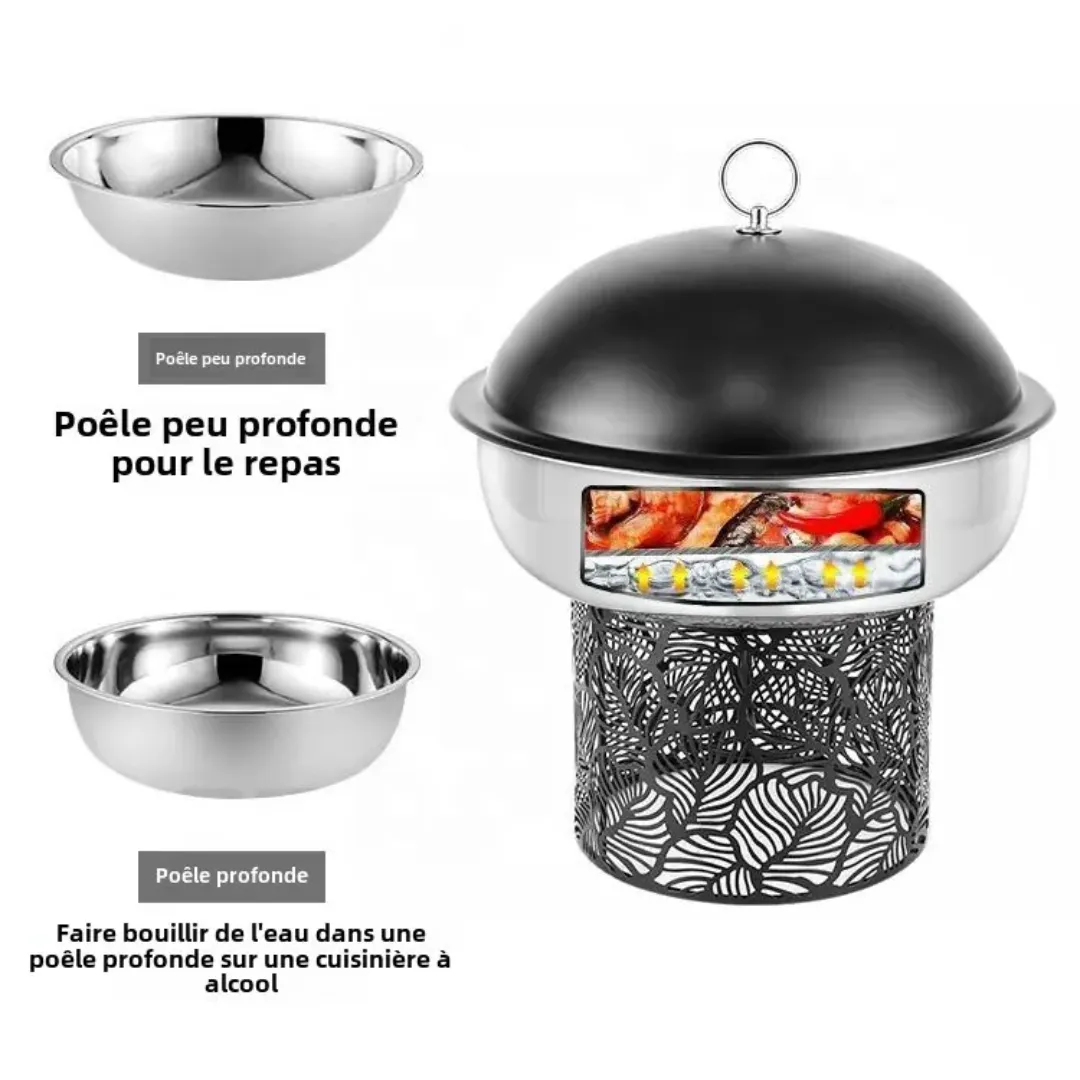 Chafing Dish Décoratif de Luxe 4.5L - Modèle Feuilles Dorées ou Noires, Présentoir Chauffe-Plat pour Traiteur