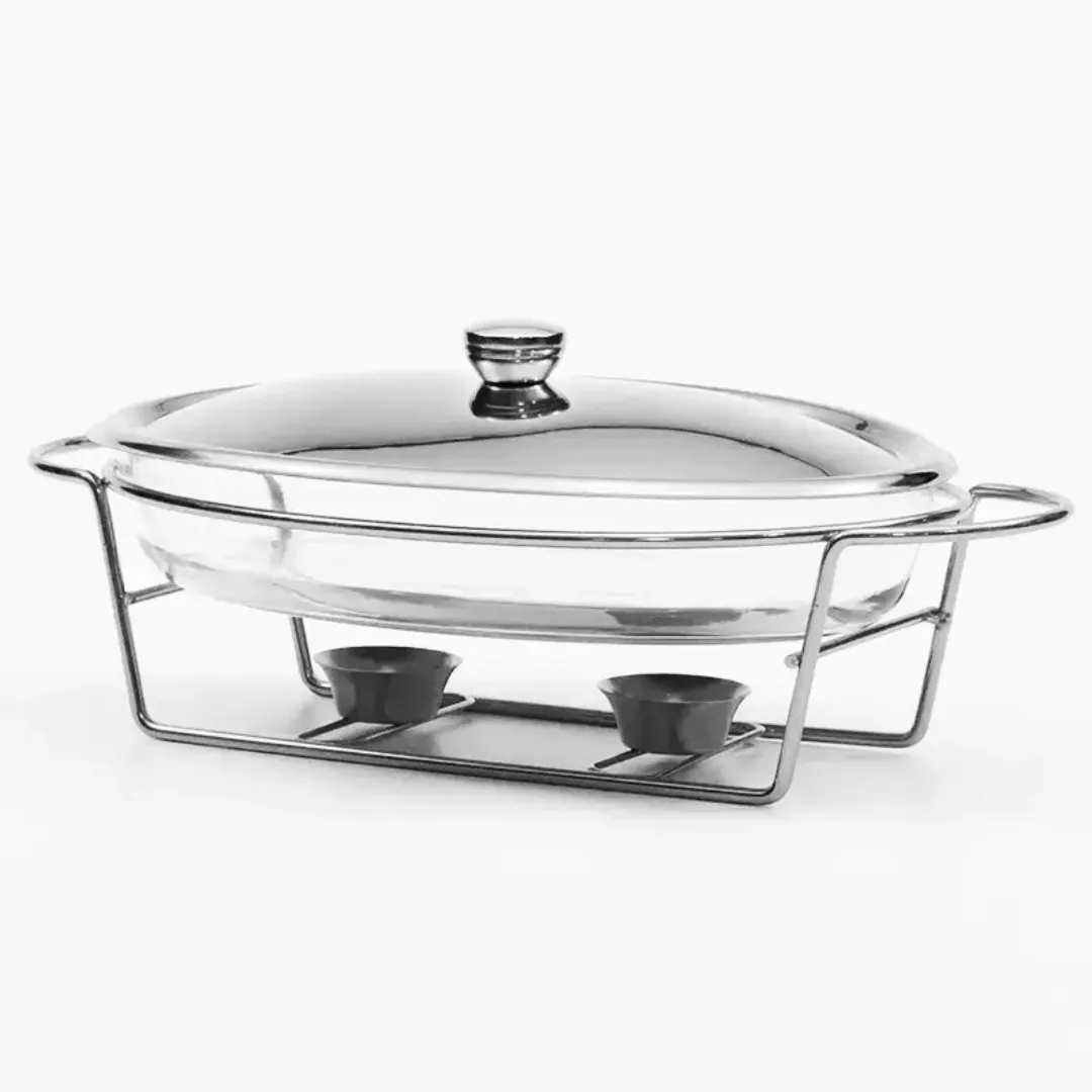 Chafing Dish Ovale Argenté 3L - Chauffe-Plat Design avec Lignes Élégantes