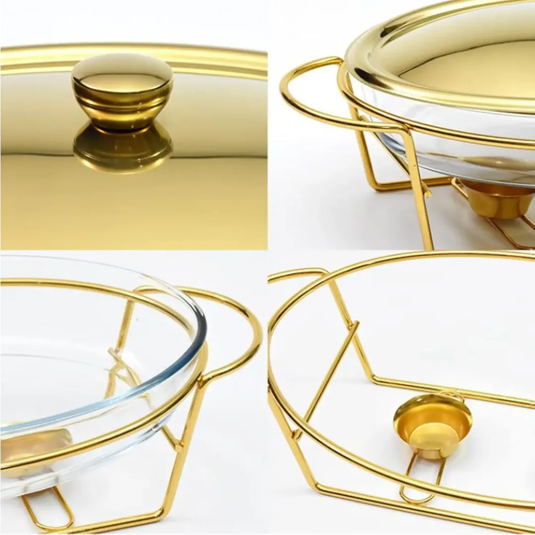 Chafing Dish Ovale Argenté 3L - Chauffe-Plat Design avec Lignes Élégantes