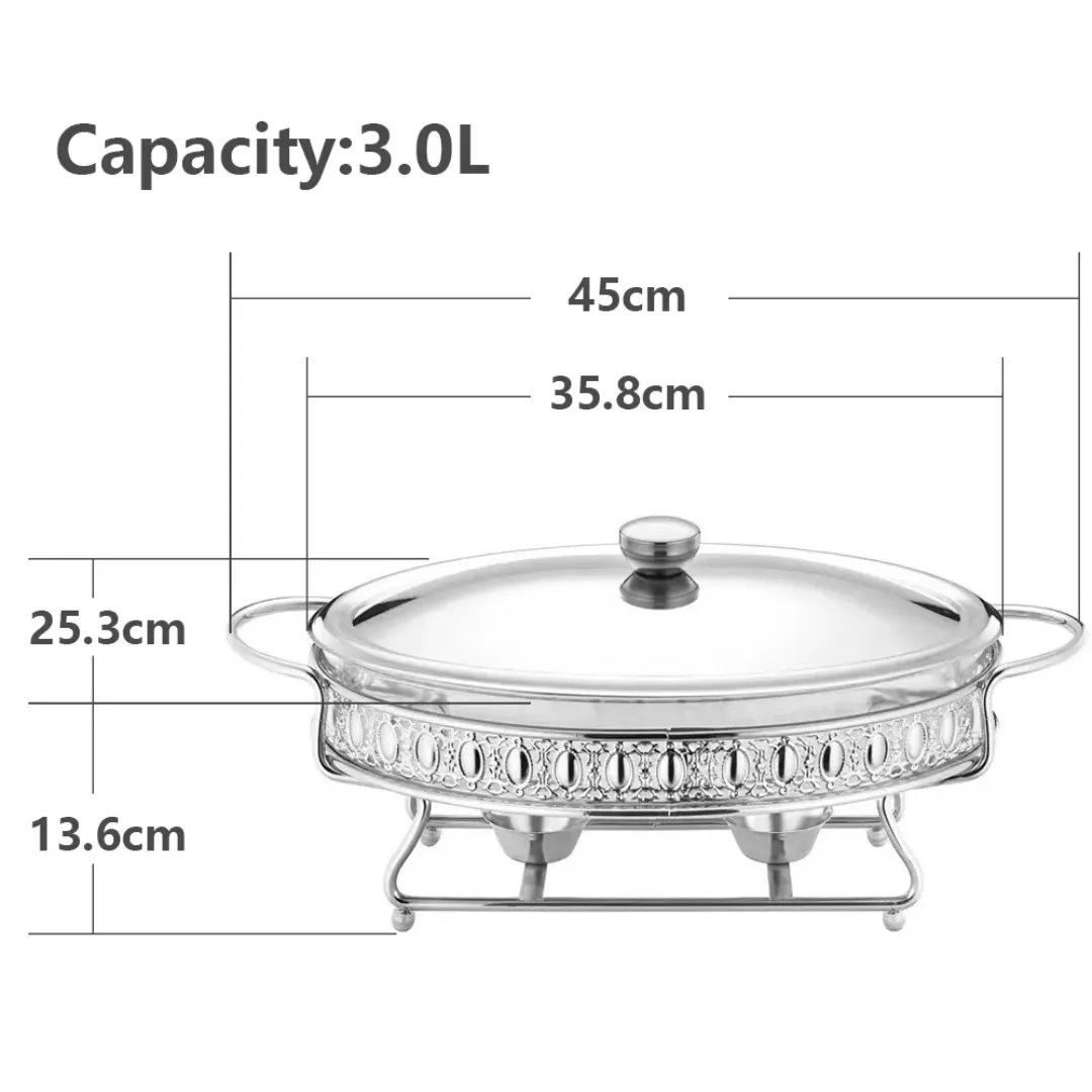 Chafing Dish Ovale Argenté 3L - Chauffe-Plat Design avec Lignes Élégantes