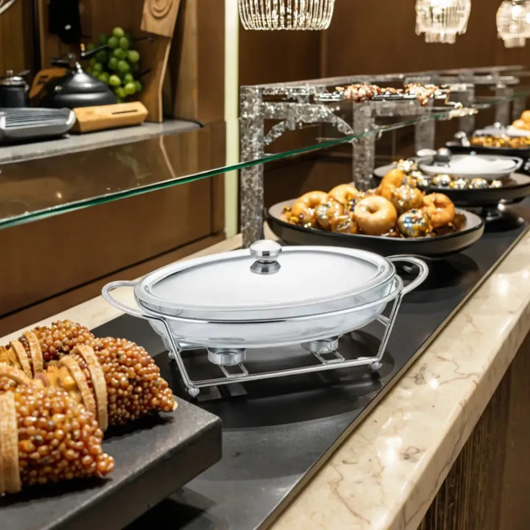 Chafing Dish Ovale Argenté 3L - Chauffe-Plat Design avec Lignes Élégantes