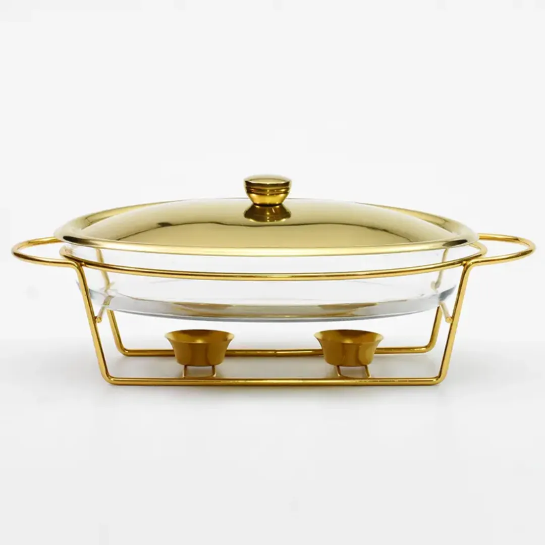 Chafing Dish Ovale Argenté 3L - Chauffe-Plat Design avec Lignes Élégantes