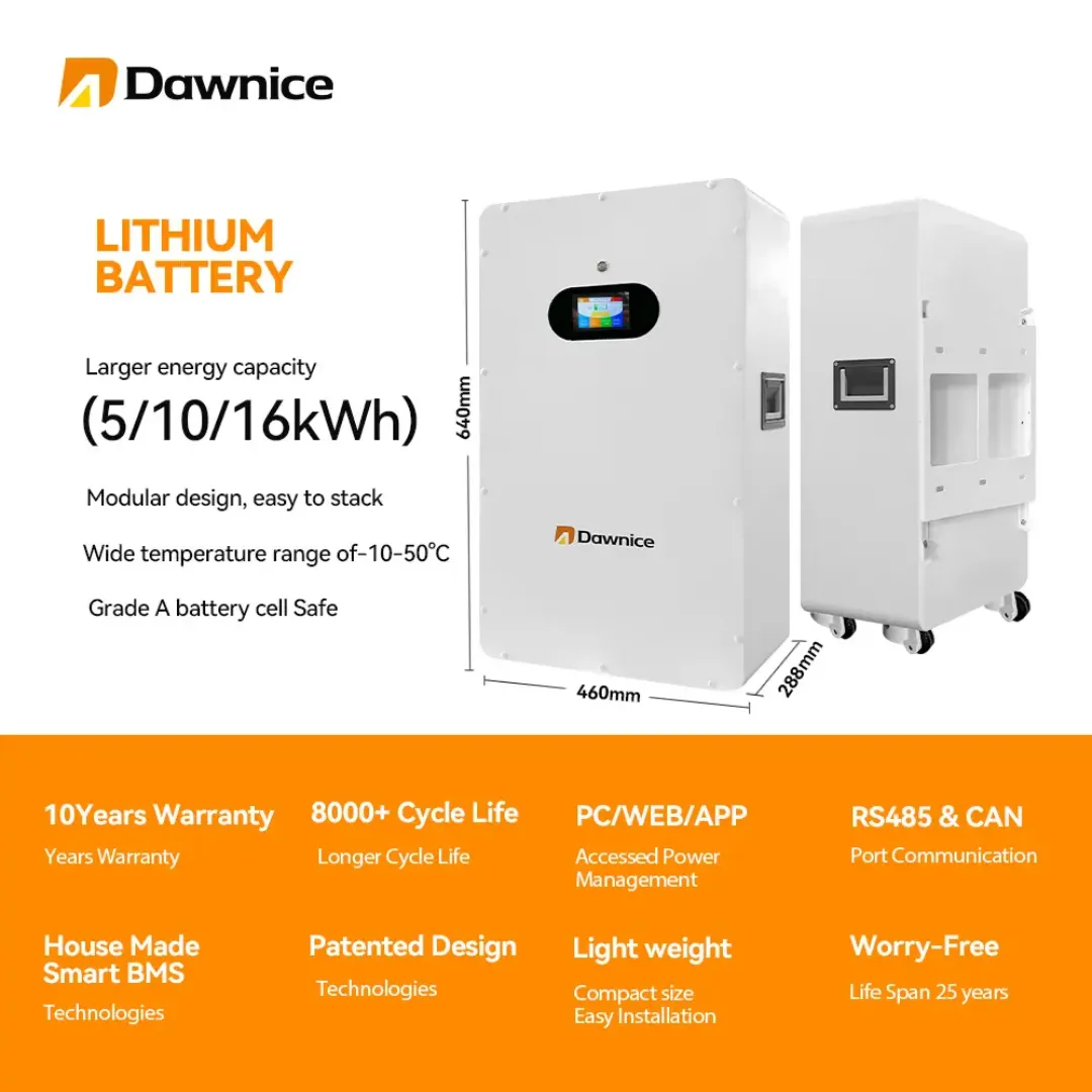 Batterie Murale Lithium LiFePO4 51.2V 100Ah (5.12kWh) - Écran Tactile, WiFi & Bluetooth - 6000+ Cycles