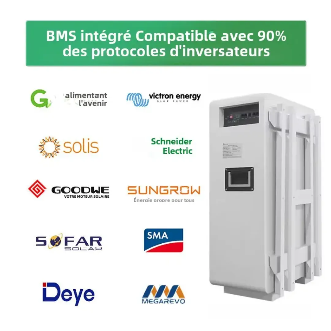 Batterie Murale Lithium LiFePO4 51.2V 206Ah (10.55kWh) - Écran Tactile, WiFi & Bluetooth - 6000+ Cycles