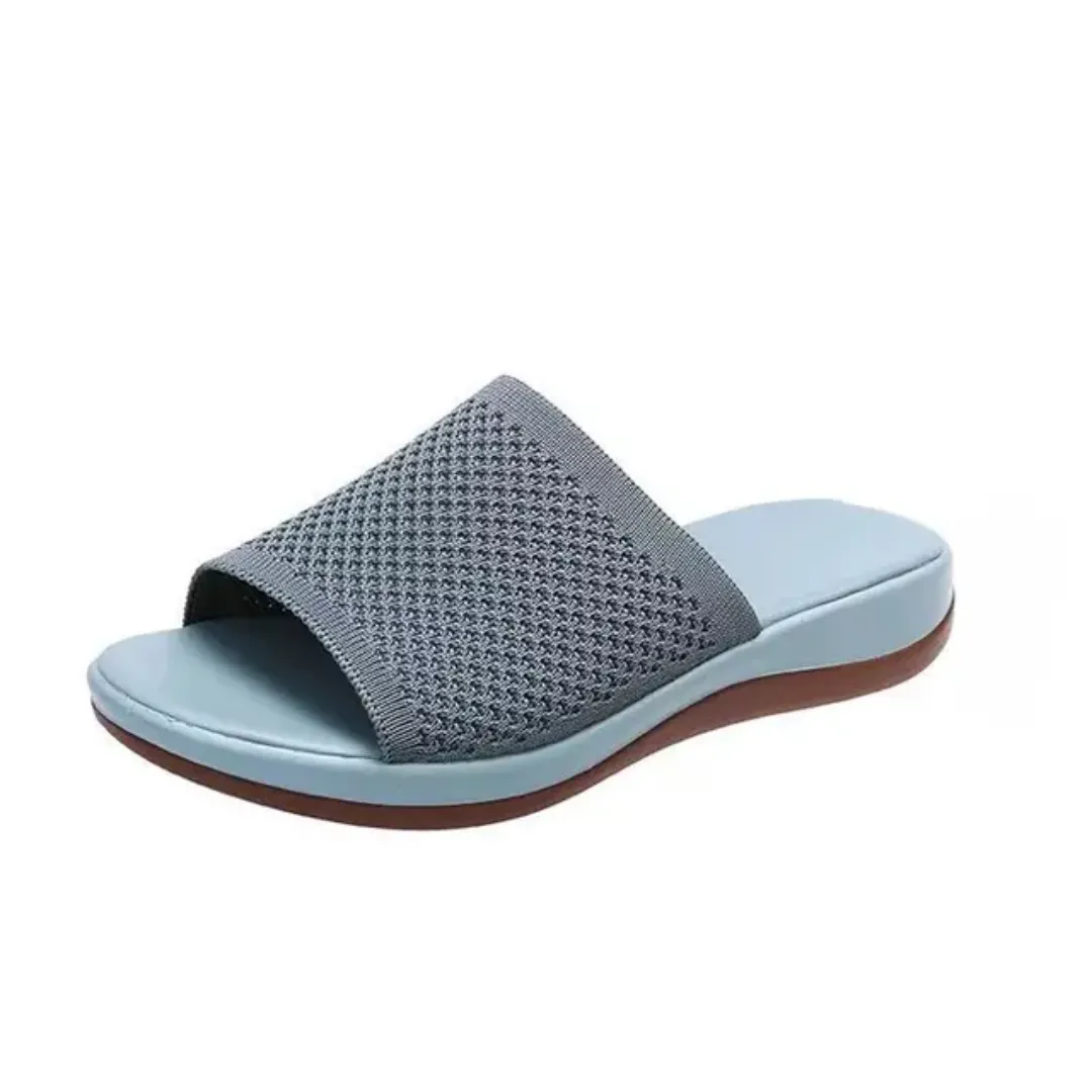 Sandales Plates Femme Confortables – Bout Rond Ouvert, Style Maille Respirante, Ultra Légères Été & Intérieur