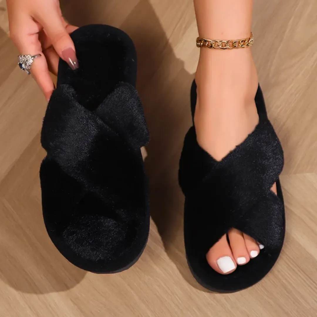 Sandales Fuzzy Femme en Fausse Fourrure Douce – Pantoufles d’Intérieur Hiver/Printemps, Confortables et Antidérapantes