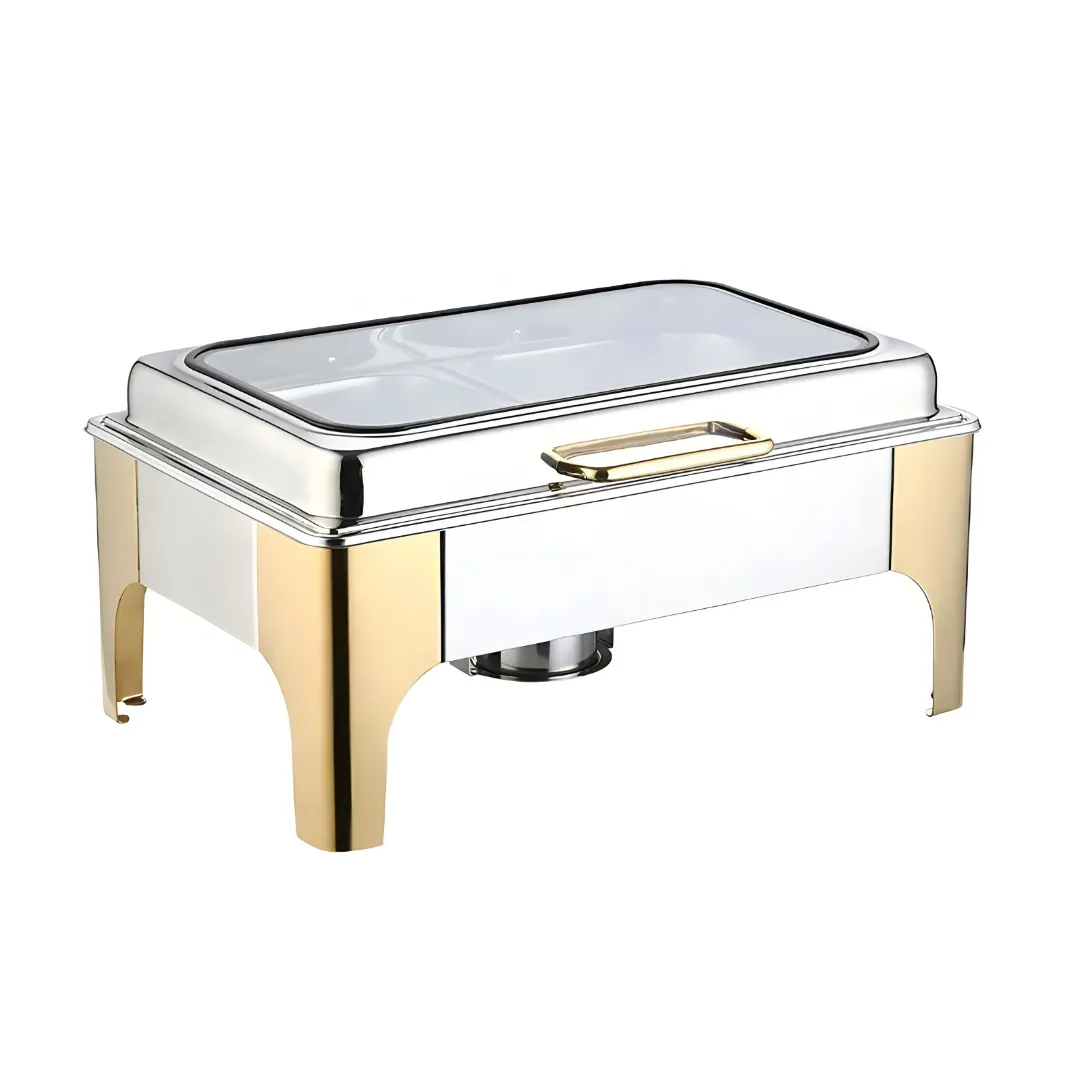 Chafing Dish Rectangulaire Luxe avec Couvercle en Verre - Acier Inoxydable 9L pour Buffets et Hôtels