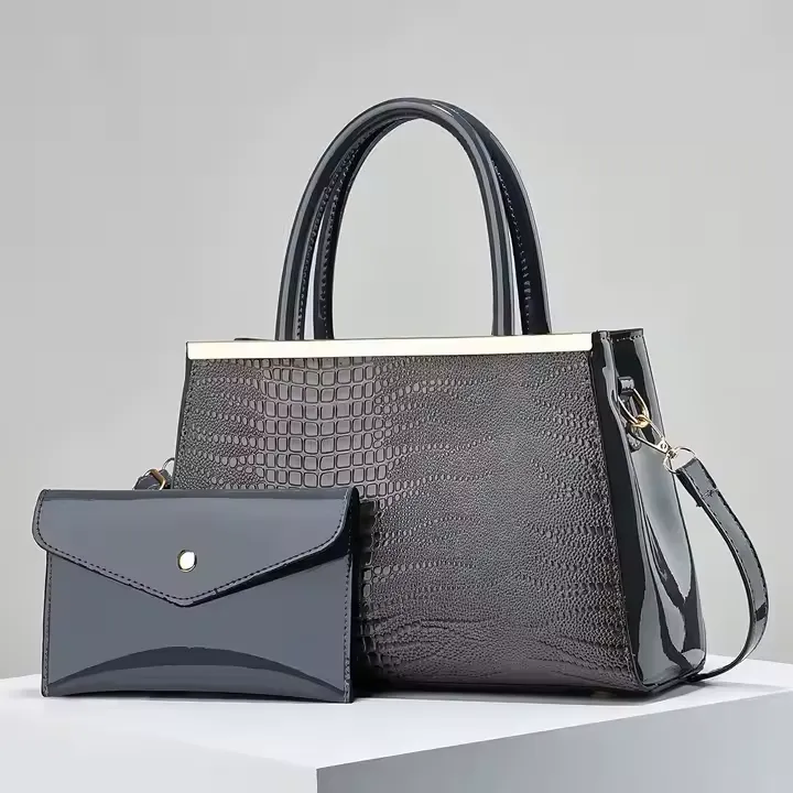 Set de 2 Sacs Femme – Sac à Main Style Croco + Pochette Chic, Élégant et Polyvalent