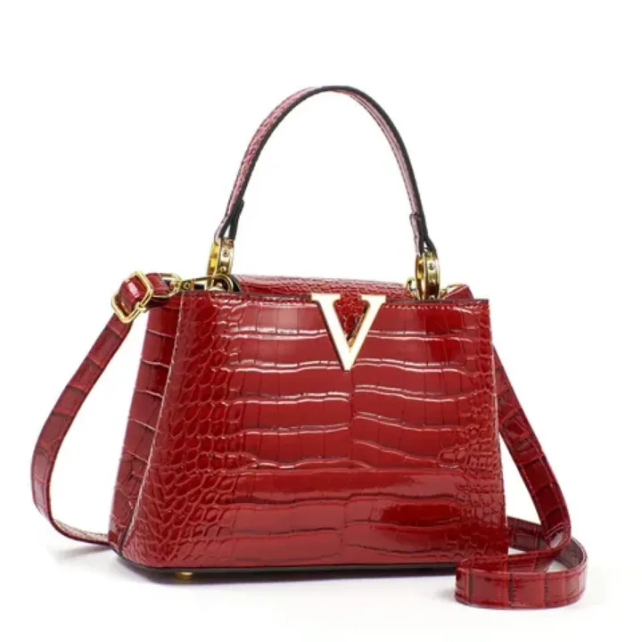 Sac à Main Élégant en Cuir PU - Finition Croco avec Détail Doré