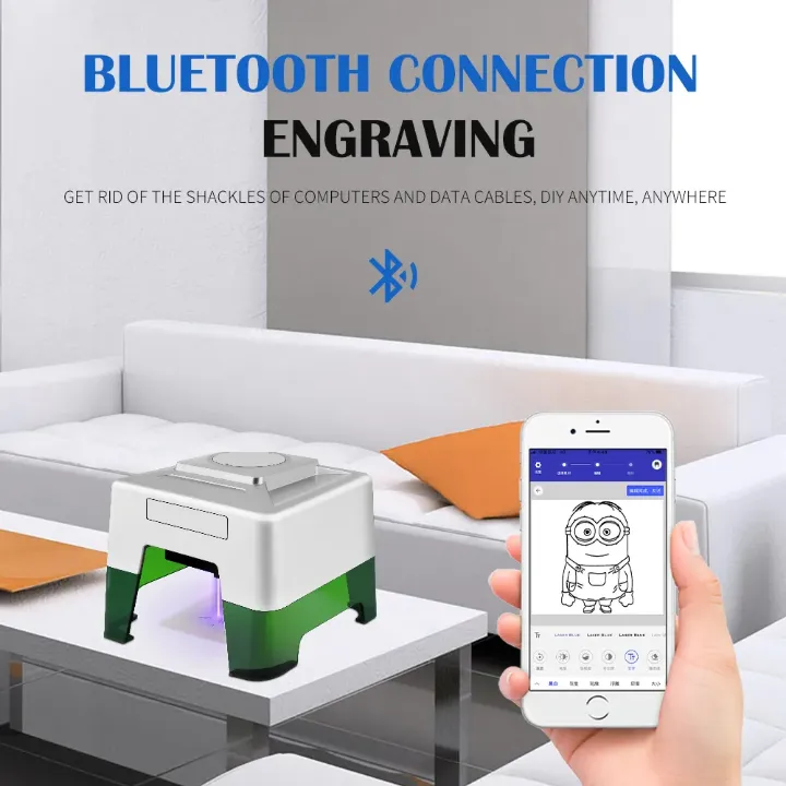 Mini Graveur Laser Bluetooth Haute Précision - 98x88mm - Gravure Métal, Bois, Cuir, Verre - Contrôle via App Mobile et PC