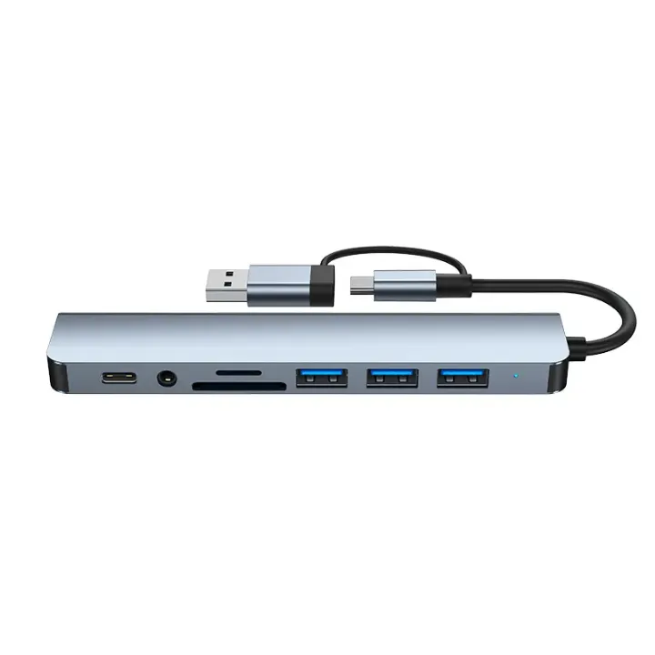 Hub USB-C 8 en 1 - Station d'Extension Multiport en Aluminium avec USB 3.0, SD/TF, Audio 3.5mm, PD 5W - Pour PC, MacBook et Smartphones