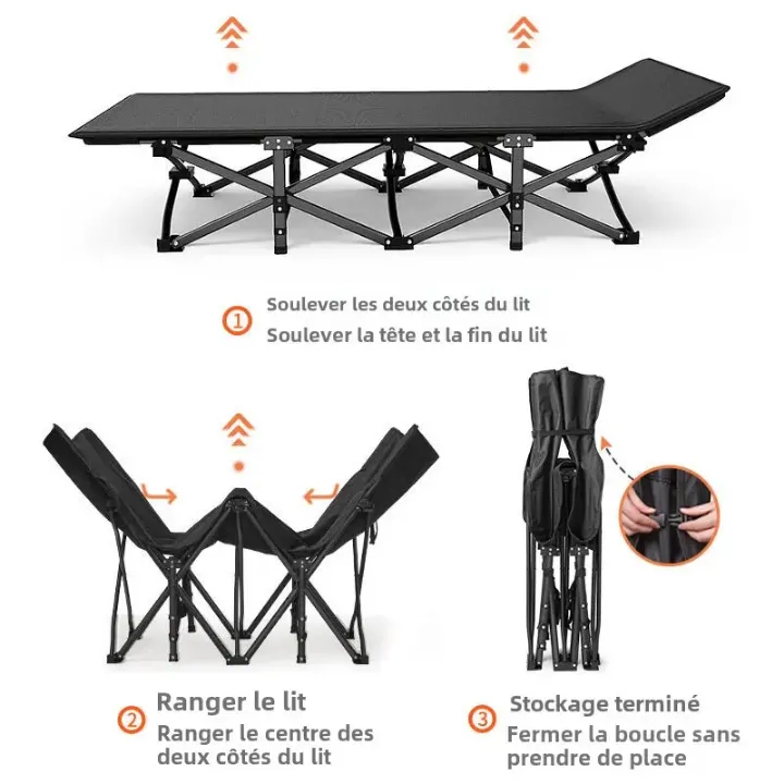 Lit de Voyage Pliant en Métal - Portable et Léger - Idéal pour Camping, Pause Déjeuner, Plage ou Jardin