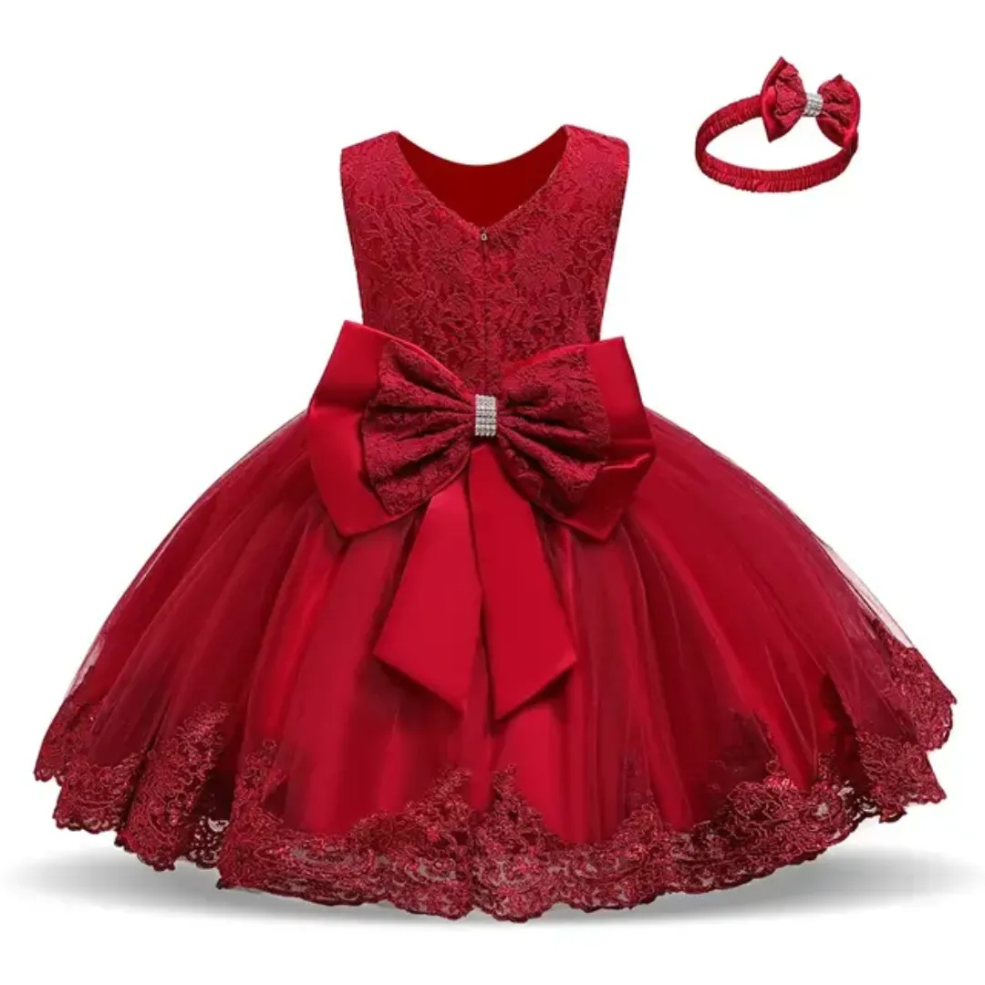 Robe Princesse Bébé Fille avec Bandeau – Tulle et Dentelle Élégante – Idéale Baptême, Mariage, Anniversaire