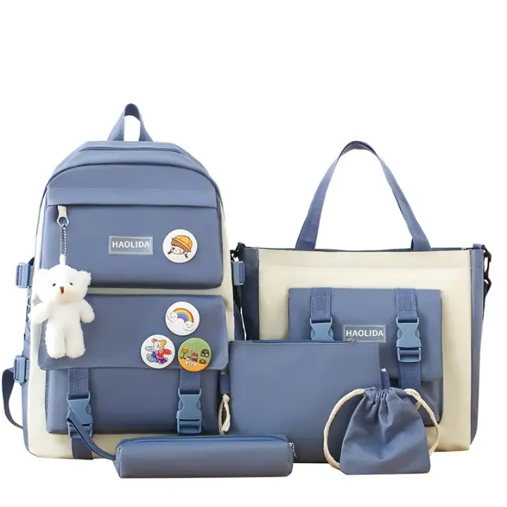 Set 5 en 1 Sacs Multifonctions pour Étudiants ou Parents – Sac à Dos, Sac à Main, Trousse, Pochette et Sacoche – Design Jeunesse avec Décorations
