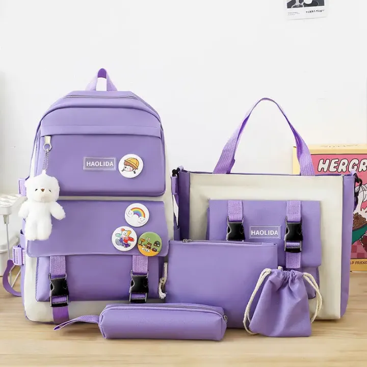 Set 5 en 1 Sacs Multifonctions pour Étudiants ou Parents – Sac à Dos, Sac à Main, Trousse, Pochette et Sacoche – Design Jeunesse avec Décorations