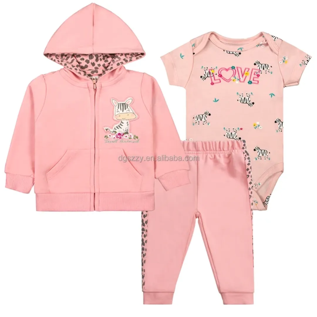 Ensemble 3 Pièces Bébé - Veste Capuche + Pantalon + Barboteuse - Coton Doux et Respirant - Tailles 6M à 24M