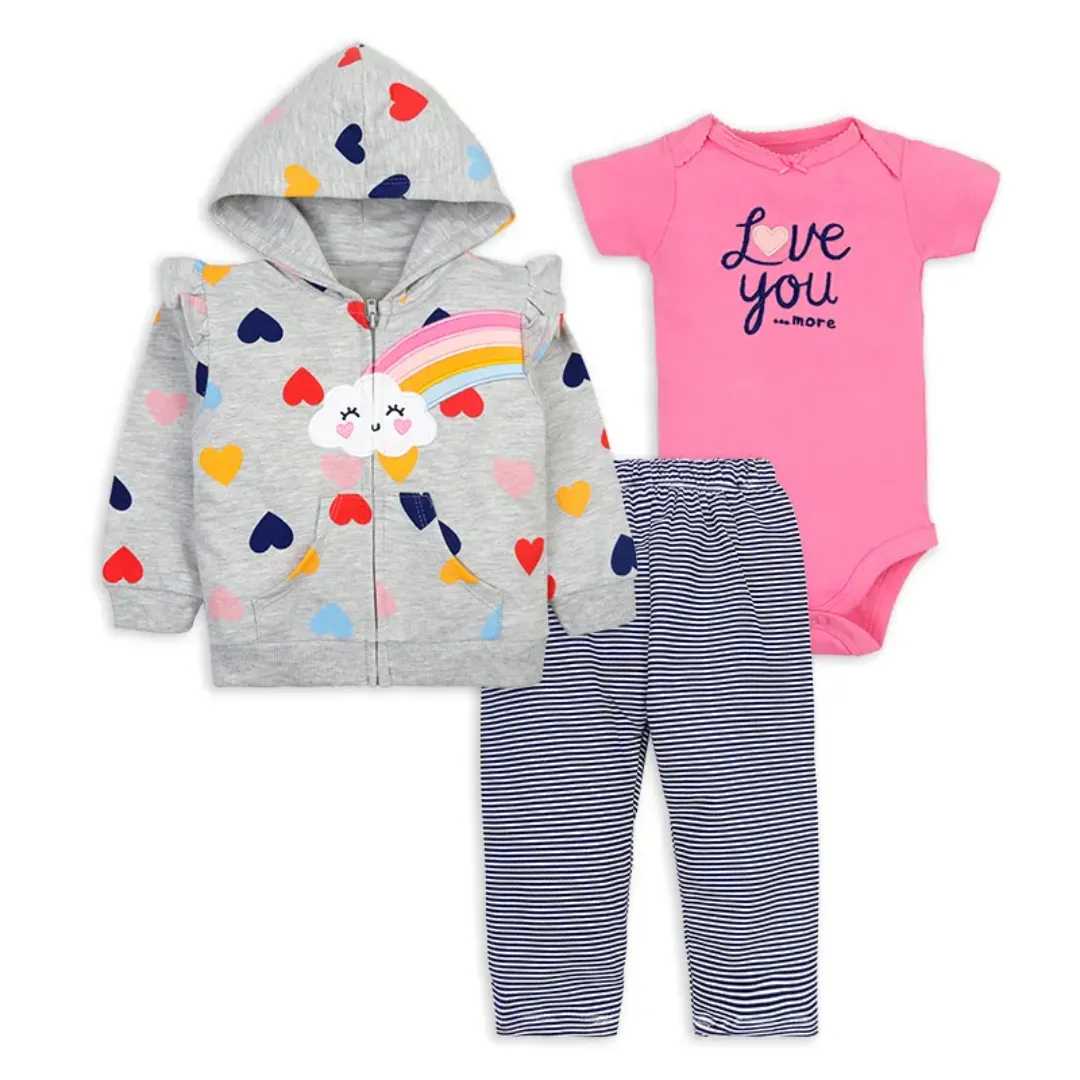 Ensemble 3 Pièces Bébé - Veste Capuche + Pantalon + Barboteuse - Coton Doux et Respirant - Tailles 6M à 24M
