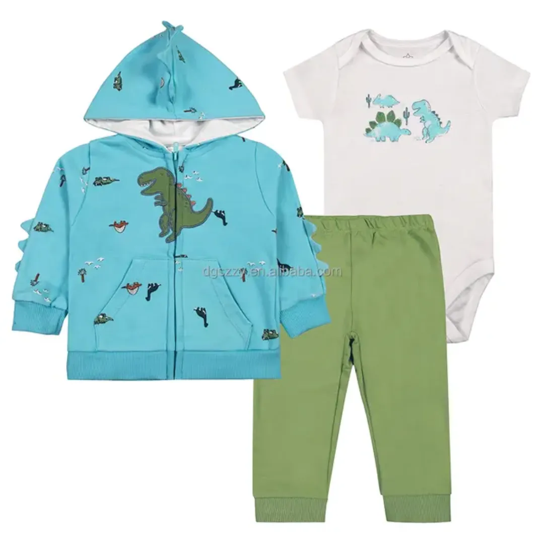 Ensemble 3 Pièces Bébé - Veste Capuche + Pantalon + Barboteuse - Coton Doux et Respirant - Tailles 6M à 24M