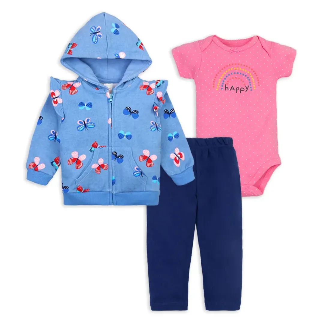 Ensemble 3 Pièces Bébé - Veste Capuche + Pantalon + Barboteuse - Coton Doux et Respirant - Tailles 6M à 24M