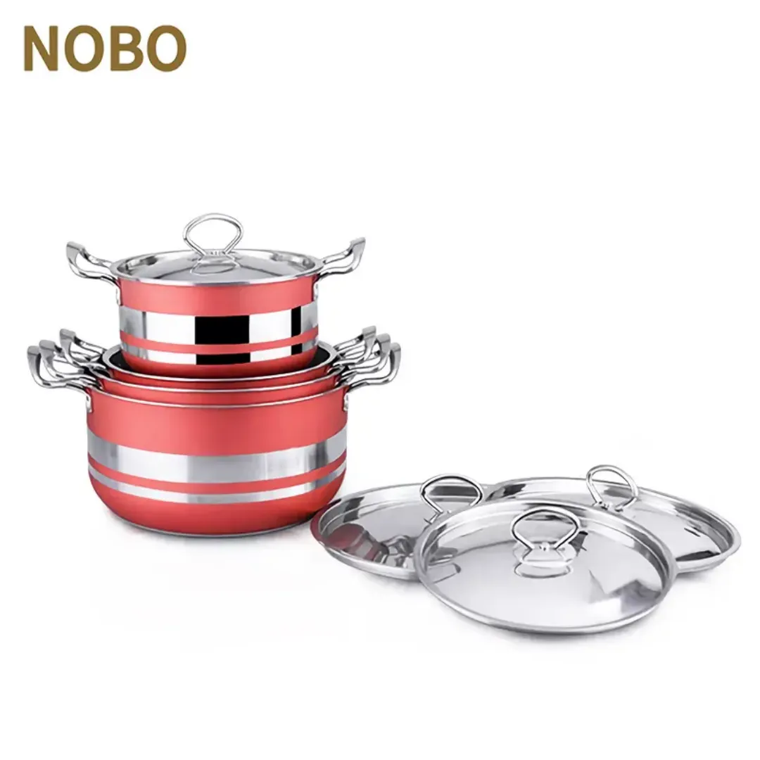 Ensemble de 4 Marmites en Acier Inoxydable - Design Rouge Élégant, Compatible Tous Feux, Idéal pour Soupe, Bouillon et Plats Familiaux