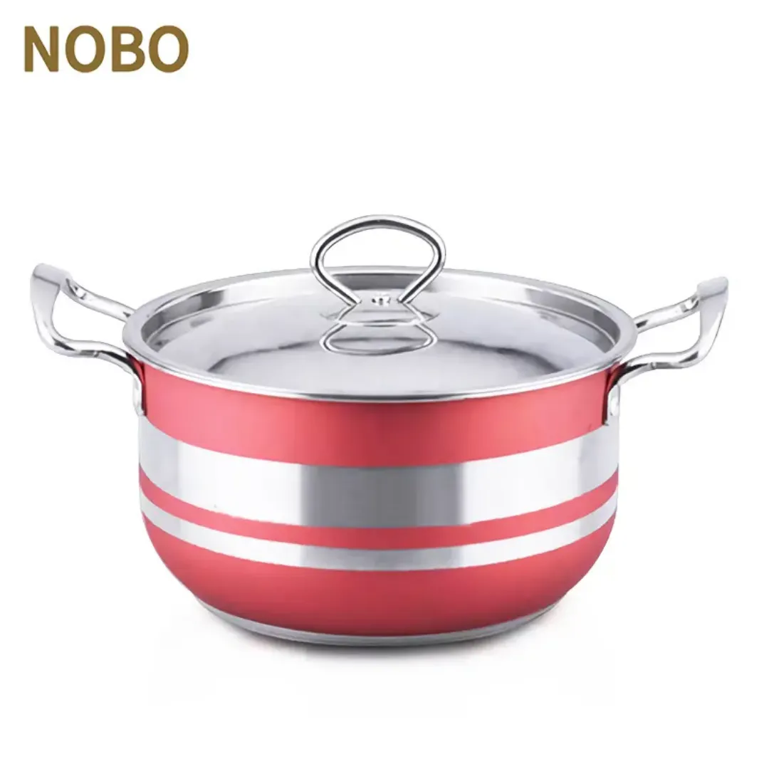 Ensemble de 4 Marmites en Acier Inoxydable - Design Rouge Élégant, Compatible Tous Feux, Idéal pour Soupe, Bouillon et Plats Familiaux