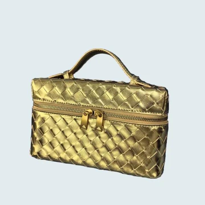 Sac à Main Femme - Modèle Tressé Élégant avec Double Zip Doré