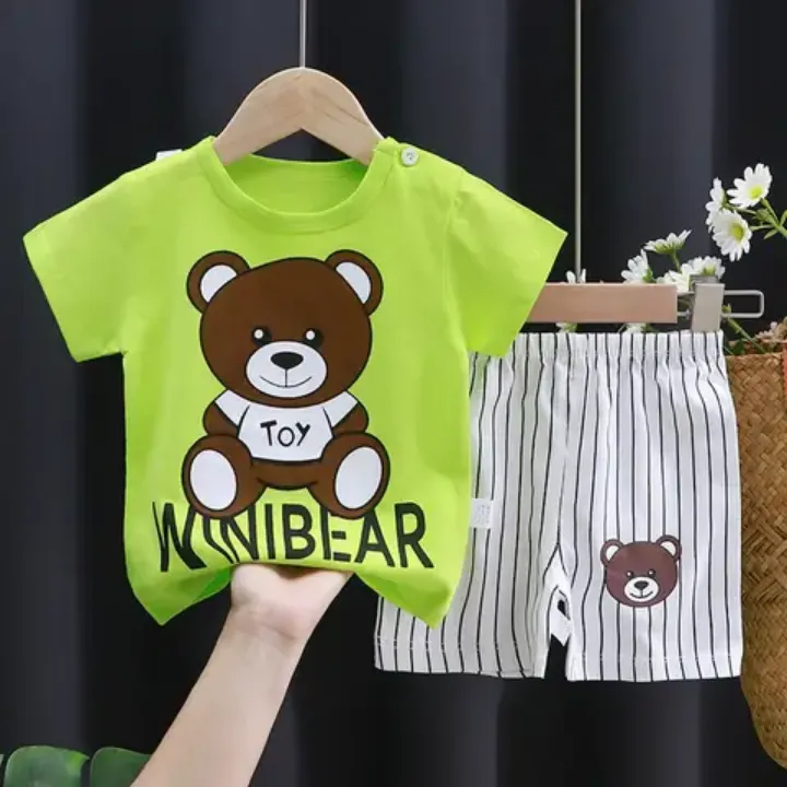 Ensemble Été Bébé – T-Shirt et Short en Coton Respirant, Motifs Animaux Mignons, 6 Mois à  6 Ans