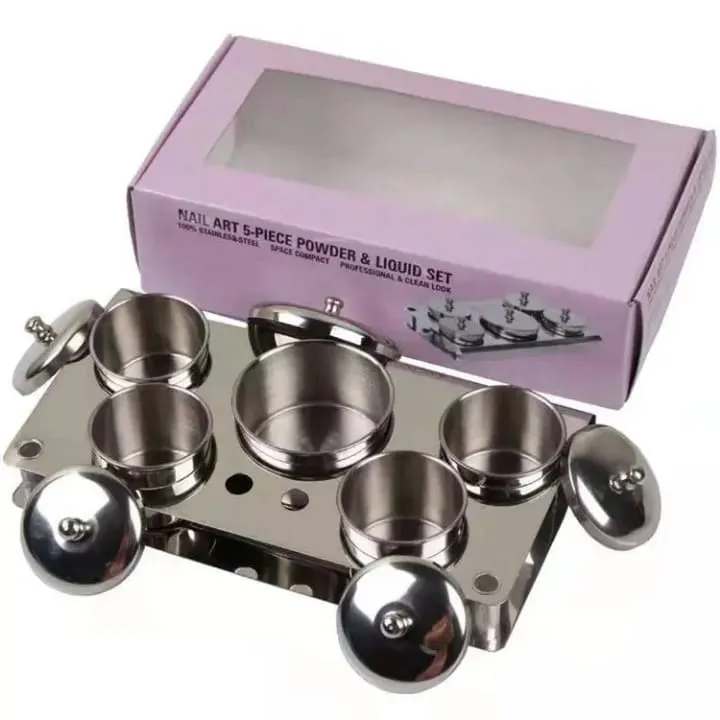 Set de Coupelles Inox Nail Art avec Plateau