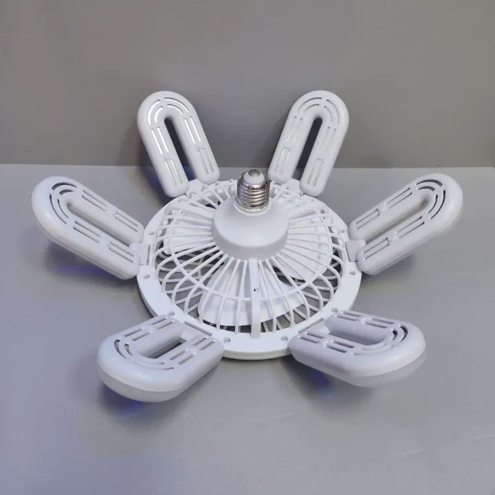Ventilateur Plafond LED 2-en-1 à Pales Repliables – Douille E27, Design Moderne et Réglable à 360°