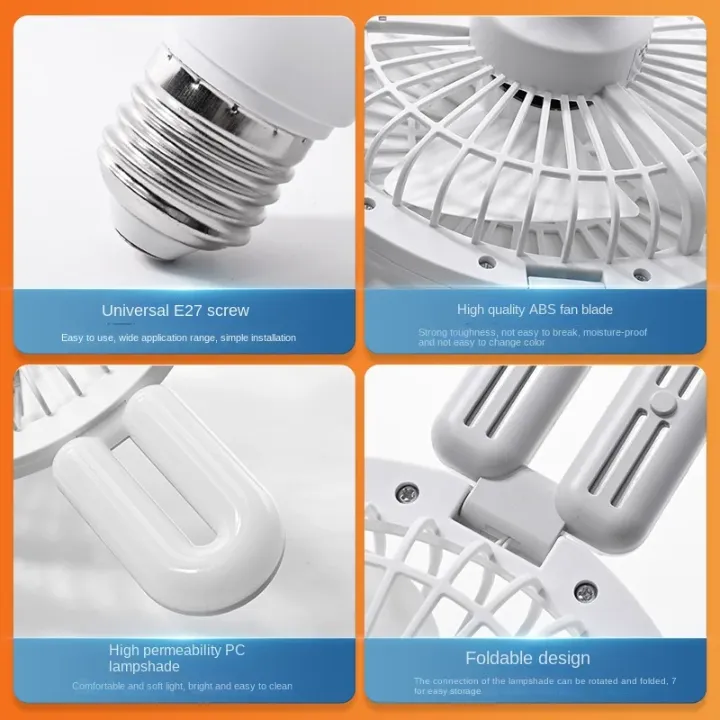 Ventilateur Plafond LED 2-en-1 à Pales Repliables – Douille E27, Design Moderne et Réglable à 360°