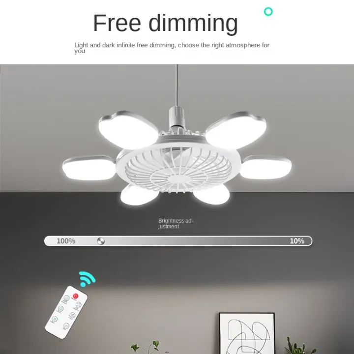 Ventilateur Plafond LED 2-en-1 à Pales Repliables – Douille E27, Design Moderne et Réglable à 360°