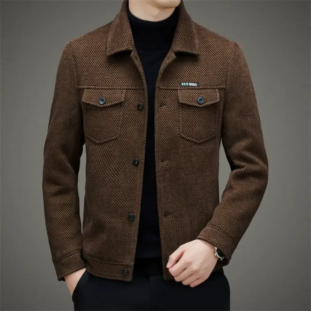 Veste Homme Élégante 2025 – Blouson Tendance en Tissu Épais pour Printemps et Automne, Style Décontracté pour Hommes Matures