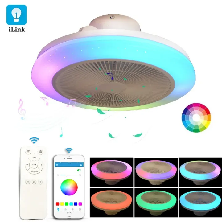 Ventilateur de Plafond LED Intelligent avec Haut-Parleur Bluetooth et Lumière RVB – Contrôle Vocal & Application Mobile