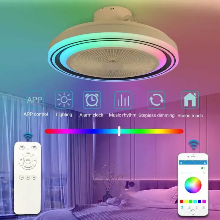 Ventilateur de Plafond LED Intelligent avec Haut-Parleur Bluetooth et Lumière RVB – Contrôle Vocal & Application Mobile
