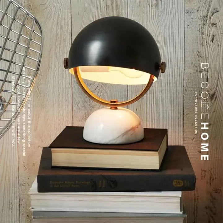 Lampe Globe Noir et Or avec Socle Demi-Sphère Marbré