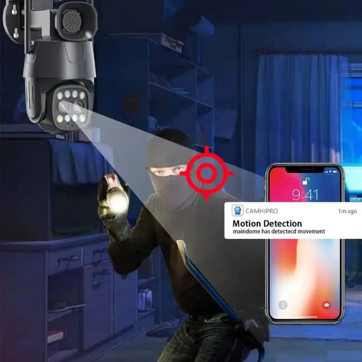 Caméra PTZ Grise avec Sirène & Lumière Stroboscopique