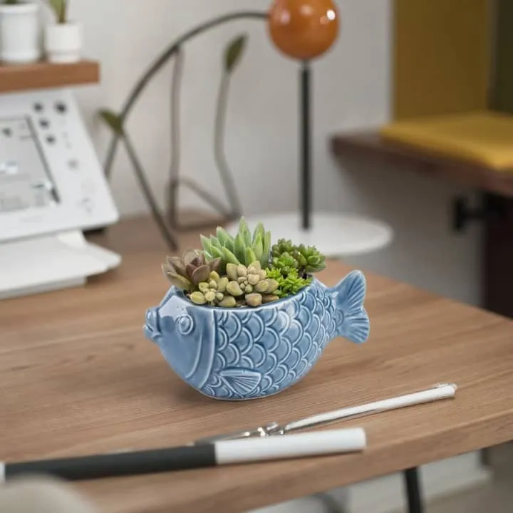 Pot Poisson Fantaisie – Bleu Céramique