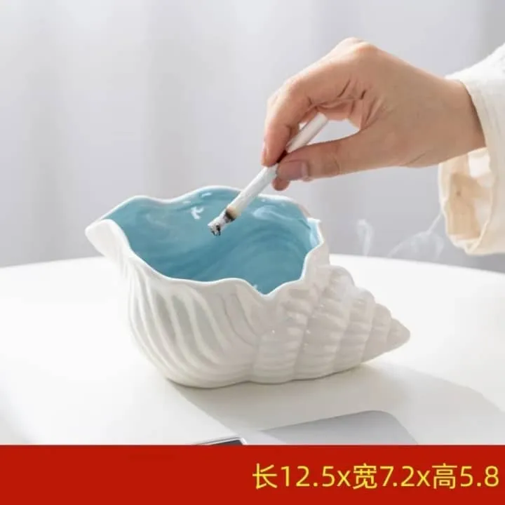 Cendrier décoratif en forme de coquillage – Céramique brillante bleu ciel