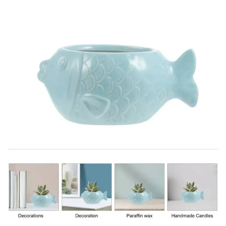Pot décoratif en forme de poisson – Céramique bleu pastel